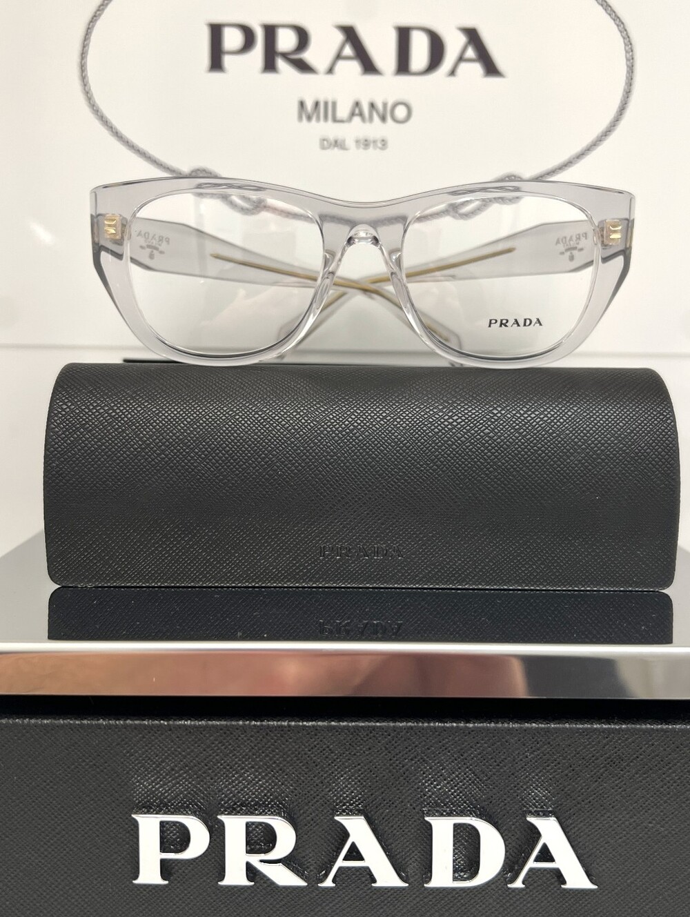 PRADA Milano Eyeglasses color VPR A18 clear/transparent crystal with gold detail